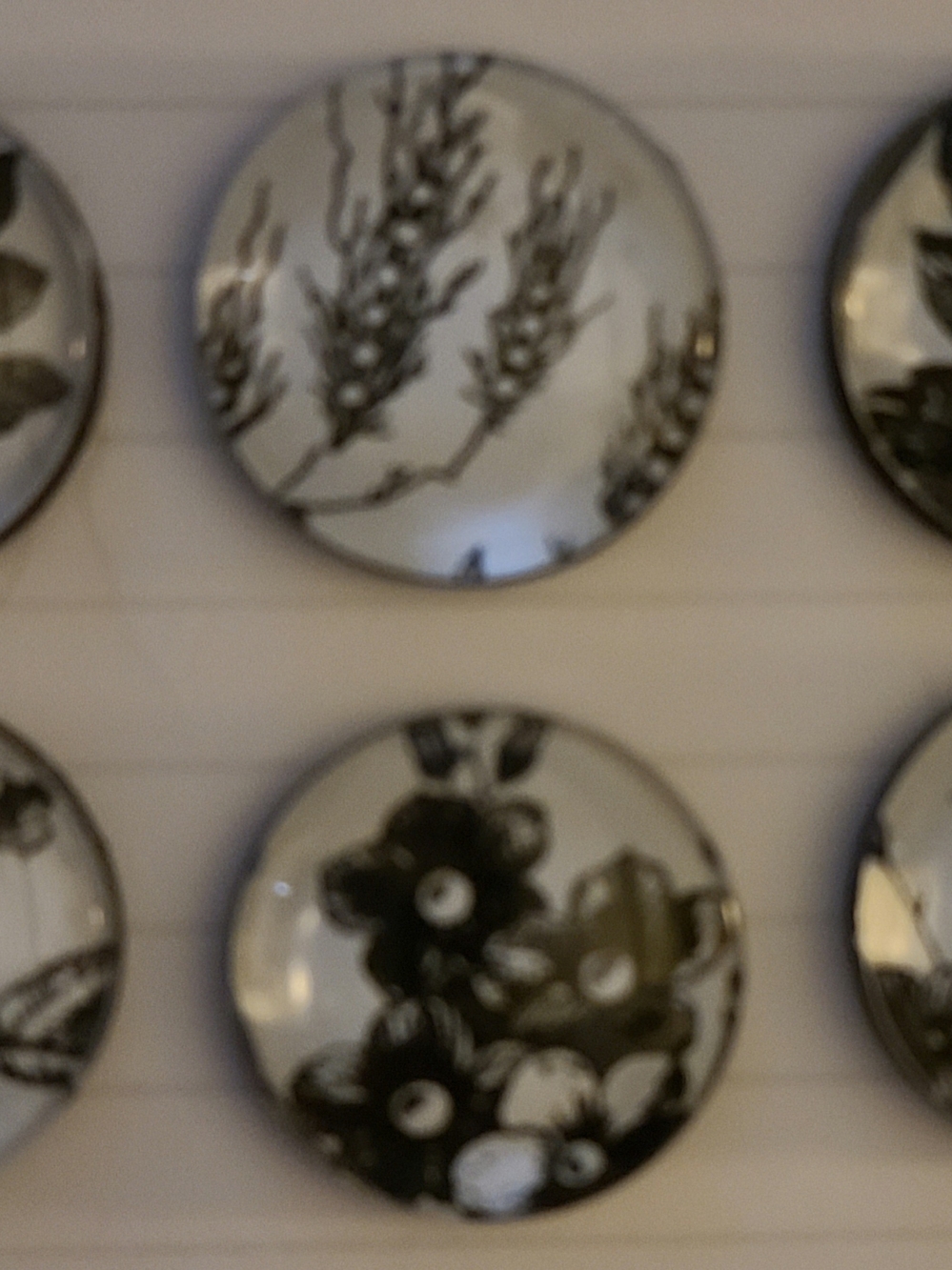 Handmade Black and White Floral Magnet Set